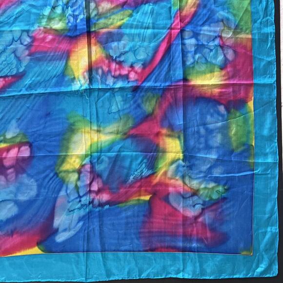 Handcrafted Multicolor Tie Dye 100% Silk Scarf‎ 34"x 35" Rolled Edge Handsewn - Picture 5 of 7
